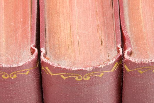 a row of very old dusty books- close up