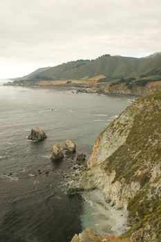 Big Sur is a sparsely populated region of the central California, United States coast where the Santa Lucia Mountains rise abruptly from the Pacific Ocean.