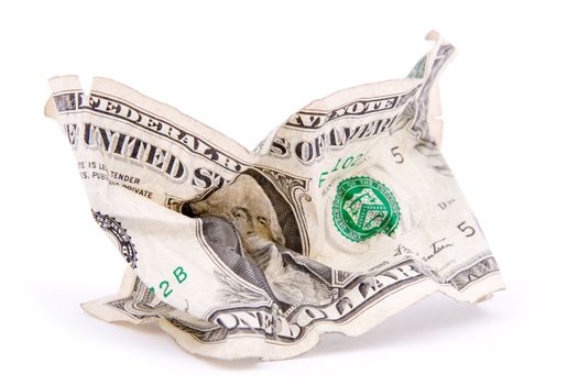 Crumpled dollar on white background