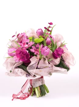 Violet bouquet made of varied beautiful flowers