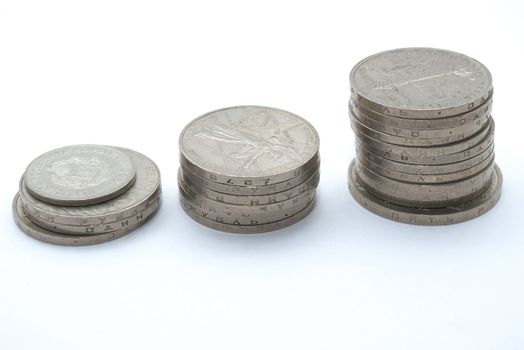 photo of the coins columns on white background