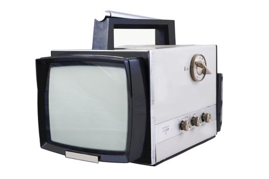 Old TV with black and white screen. Television made in USSR