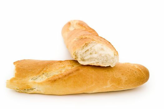 fresh French bread on a white background