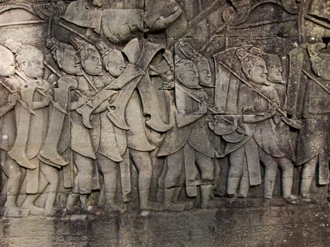 The picture of warriors from cambodian temple