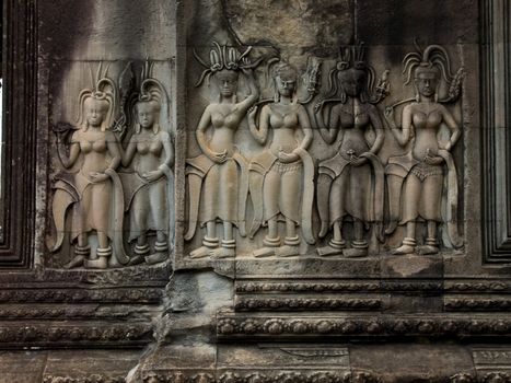 The picture of Apsarasas from the angkor wat temple (the wall of 1000 apsaras)