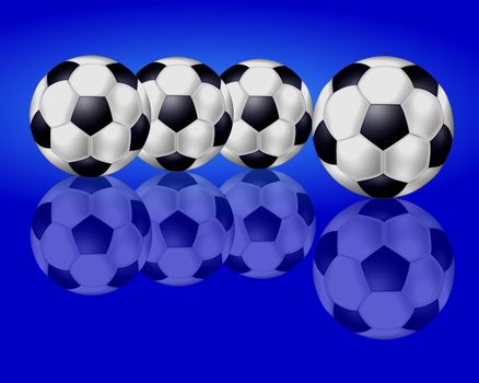 illustration of 4 soccer balls on blue background