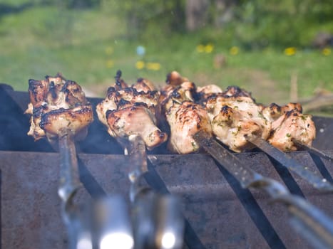 shish kebab preparing at the chargrill outdoor