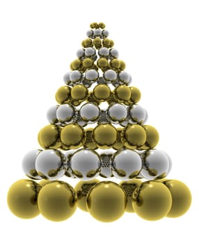 Christmas composition with gold and silver baubles. High quality 3D render.
