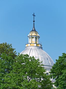 cylindrical dome of church  against the blue sky