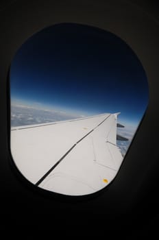 airplane wing seen through the window
