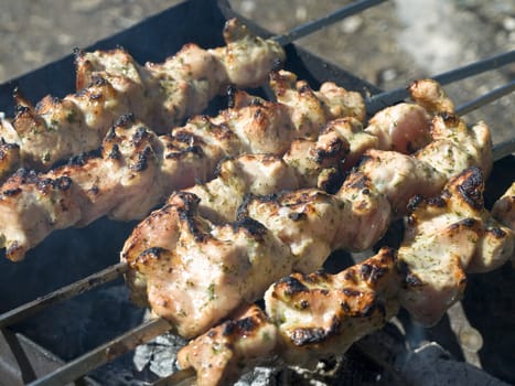 shish kebab preparing at the chargrill outdoor 
