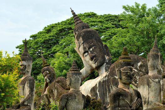 Buddha statues at the beautiful and bizarre buddha park in Vientiane/Laos.

