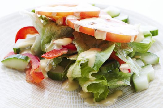 Salad on the plate with dressing