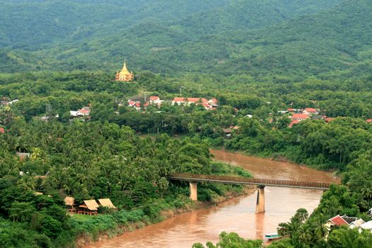 the beautiful landscape of luang prabang from mount phou si,laos.The whole city is also notable as a UNESCO World Heritage Site.