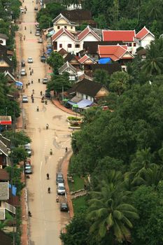 the beautiful landscape of luang prabang from mount phou si,laos.The whole city is also notable as a UNESCO World Heritage Site.