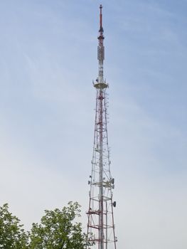 television relay tower against the blue sky