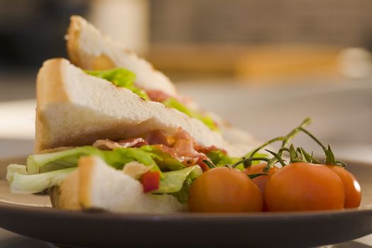 Bacon and lettuce sandwich on the kitchen table