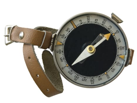 Isolated compass with the hand strap against the white background