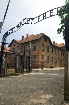 Main Entrance to Concentration Camp in Auschwitz, Poland