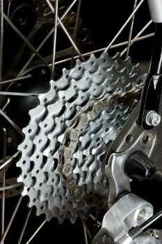 Rear mountain bike cassette on the wheel with chain