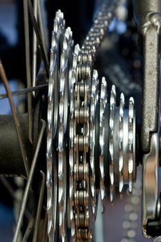 Rear mountain bike cassette on the wheel with chain