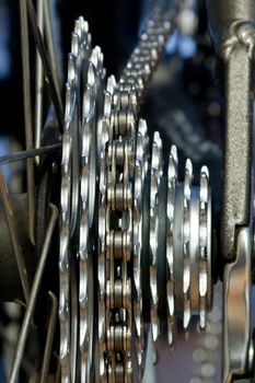 Rear mountain bike cassette on the wheel with chain