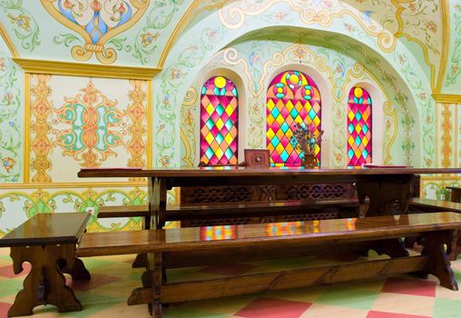 Russian traditional decorated dining-room interior