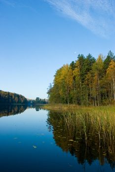 Reflections on a lake surface at Seliger, Russia