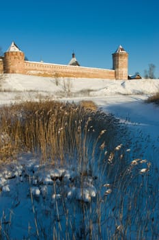 Vallum and towers of Spaso-Evfimiev`s monastery at Syzdal, Russia