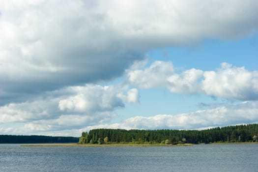 Cloudy sky over Seliger lake, Russia