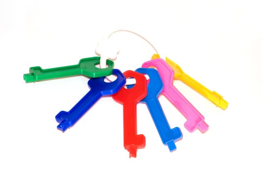 Sheaf of toy plastic multi-coloured keys 