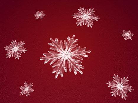 crystal snowflakes over red background with feather center
