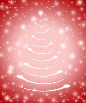 christmas tree drawn by white lights over red background 
