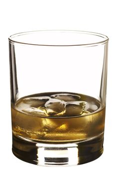 Isolate single malt whiskey on the rocks over a white background