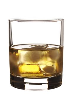 Isolated single malt whiskey with ice cubes