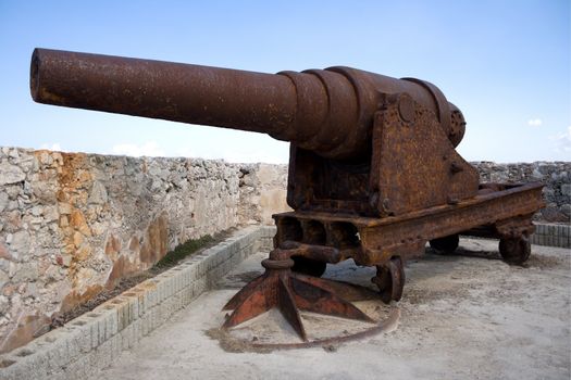 Old rusty cannon at El Morro fortress in Havana, Cuba