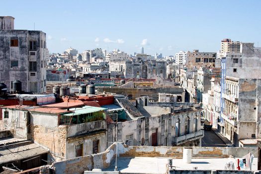 Old buildings in a slum block of a southern city. January 2008, Havana, Cuba.