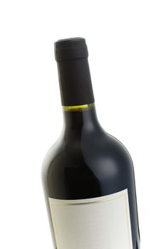 Isolated red wine bottle with over a white background