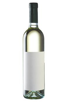 Isolate white wine bottle with empty label over a white background