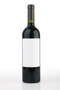 Isolated red wine bottle on white background with clipping path.