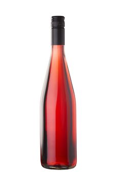 Isolated bottle of red (rose) wine over a white background