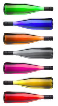 Isolated colorful wine bottles over a white background