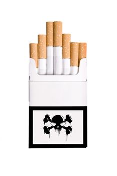 pack of cigars with skull on the box isolated on white background