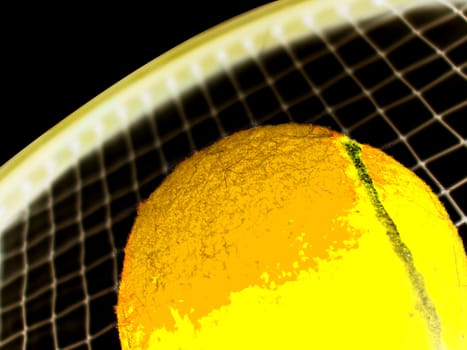 Tennis racquet with yellow tennis ball 