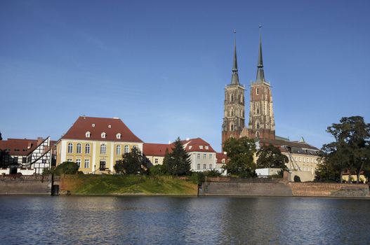 Wroclaw, Poland; view at Ostrow Tumski with the St. John the Baptist's cathedral.
