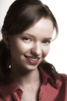 Portrait of beautiful young woman with red lipstick
