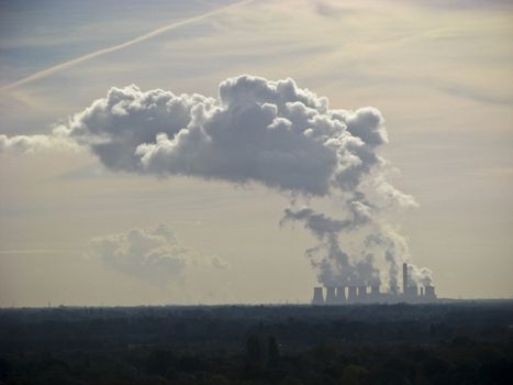 Industrial chimneys polluting air in York, England