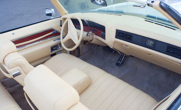 old cabriolet interior, driver place