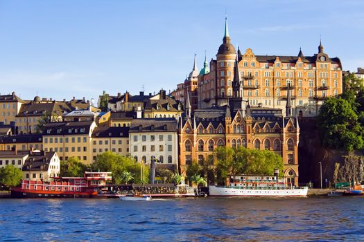 Stockholm city buildings on water