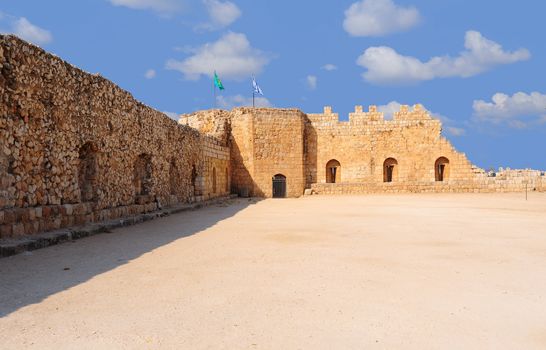 Ruins Of The Crusader Fortress Antipatris With Israel Flag